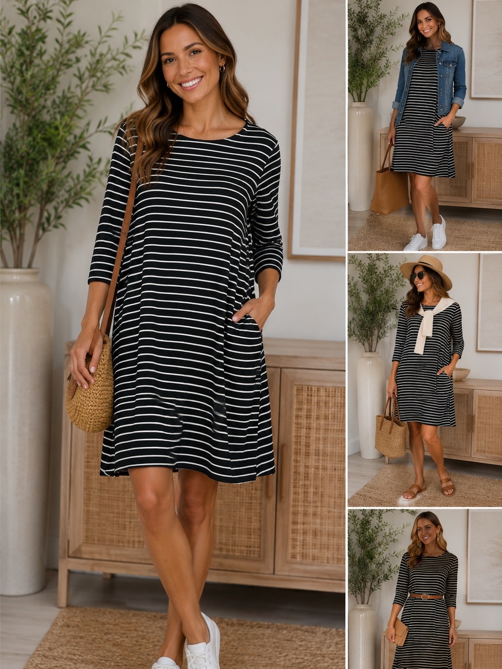 Lane Bryant Striped Black and White Women's Swing Dress